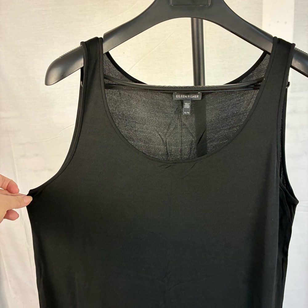 Eileen Fisher 100% Silk Black Long Tank XL - Picture 2 of 7